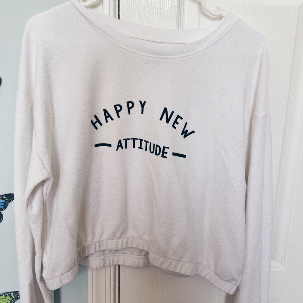 Aerie white long sleeve “Happy New Attitude” 🦋